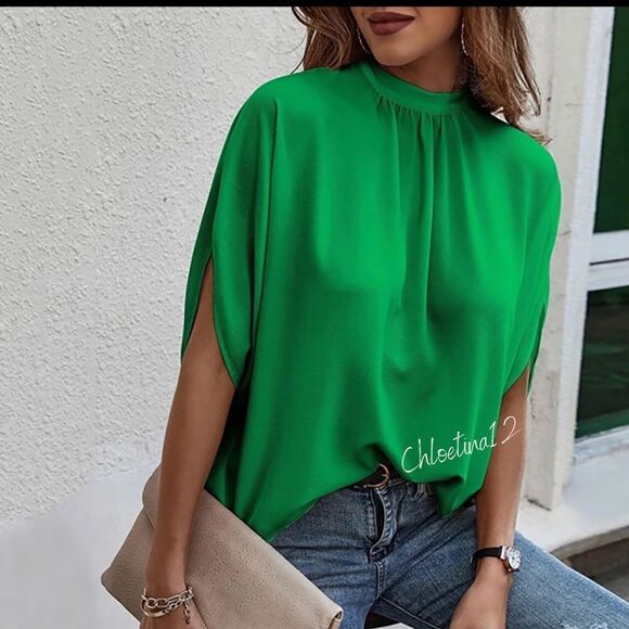NEW Oversized Mock Neck Batwing Blouse - Picture 1 of 7